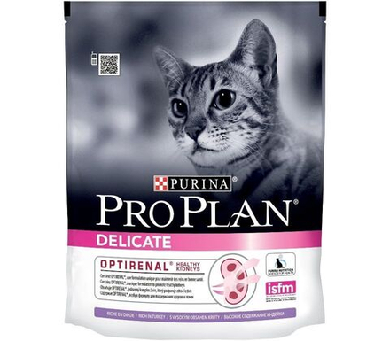 ProPlan 200г Delicate Сухой корм для взрослых кошек с чувствительным пищеварением Индейка