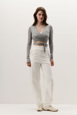 Лонгслив с завязками в стиле баллет цвета серый меланж