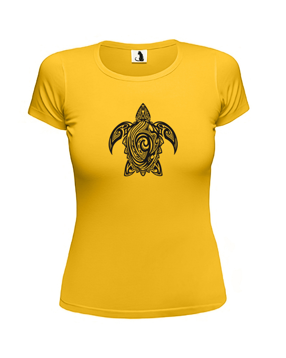 Футболка с черепахой Tribal женская приталенная желтая с черным рисунком