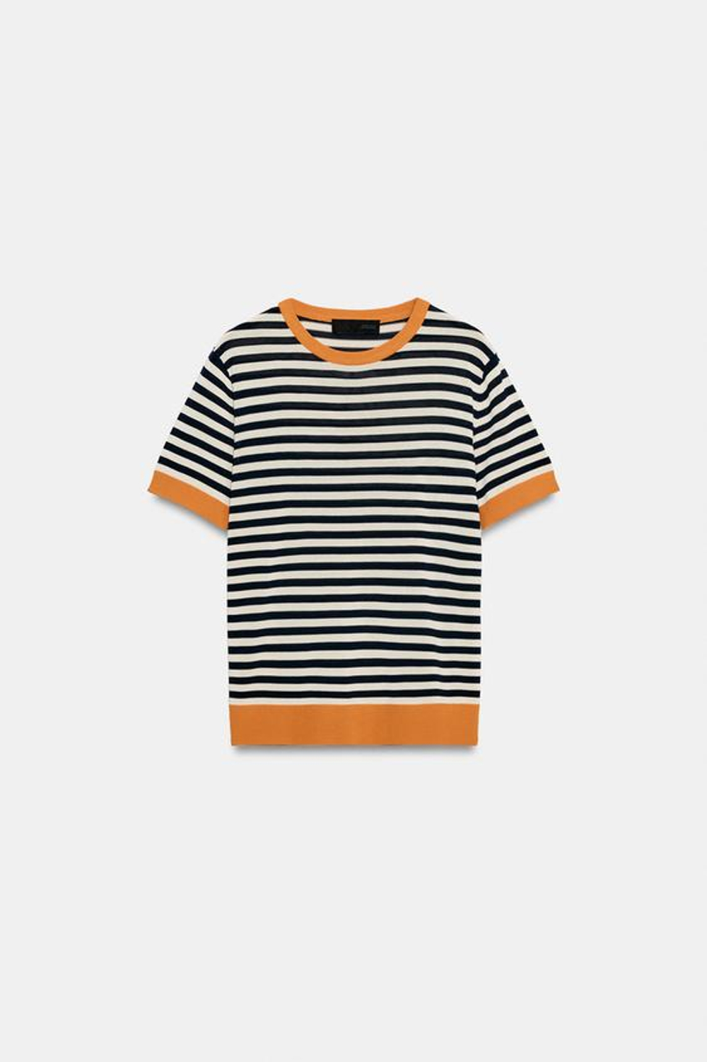 ZARA ТРИКОТАЖНЫЙ ТОП В ПОЛОСКУ, БЕЛО-ОРАНЖЕВЫЙ
