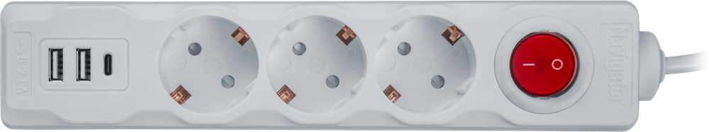 Удлинитель Navigator 61 455 NPE-USB01-03-180-ESC-3X1 с/з выкл.3 гн.1.8м USB2.1A