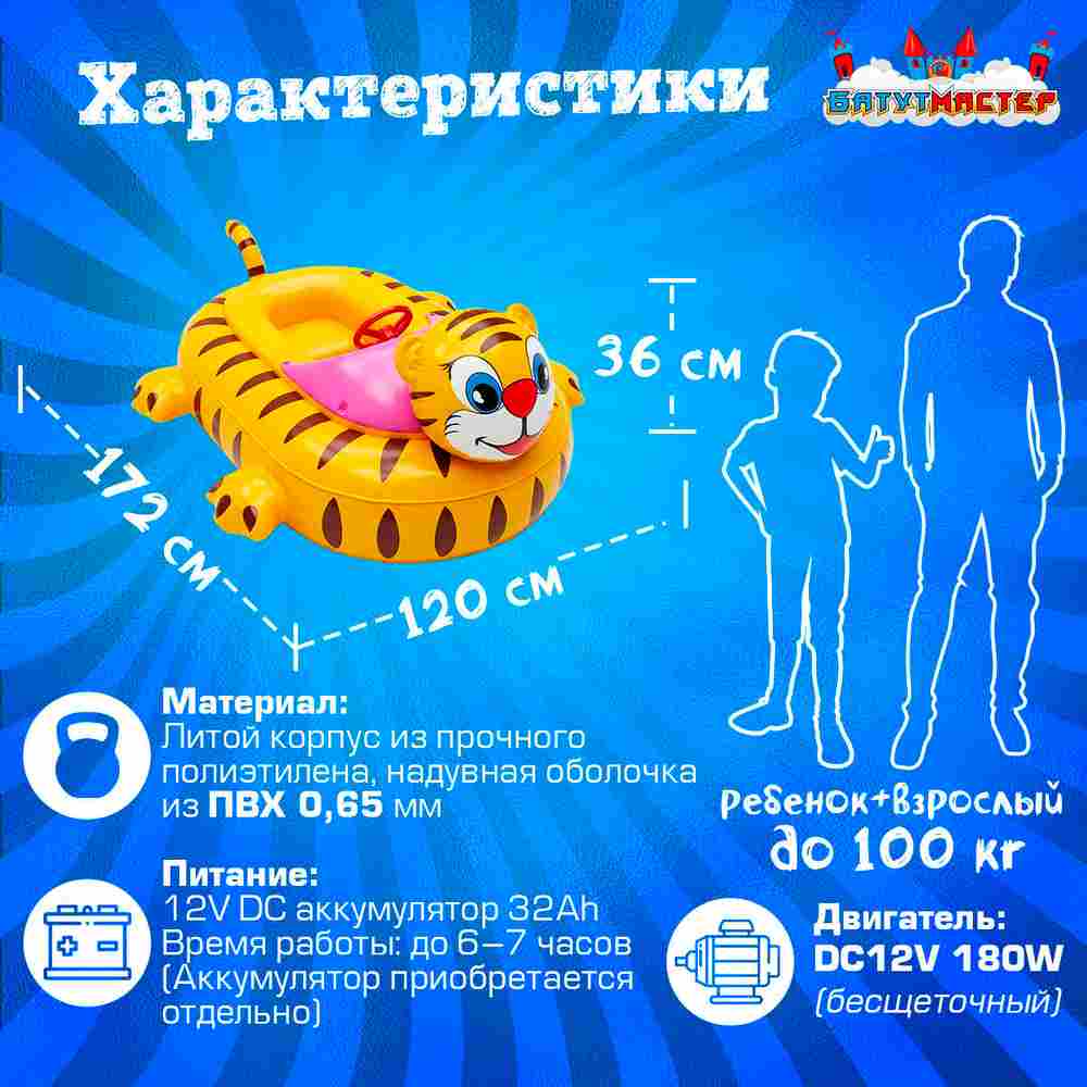 Лодка для аттракциона в бассейне «Тигрёнок», взрослая, на часовом механизме, 172×120×36 см