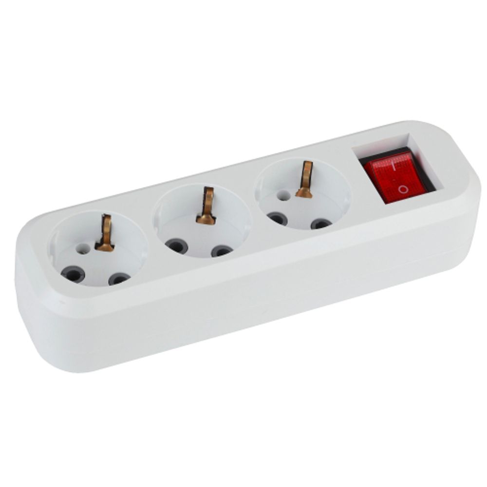 Колодка ЭРА KX-3es 3 розетки с заземлением с выключателем белая