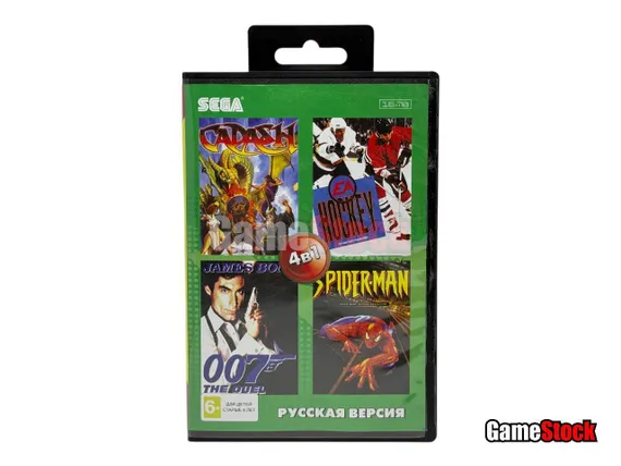 Картридж 16-Bit - 4в1 CADCSH/HOCKEY /JAMES BOND: THE DUEL /SPIDER-MAN