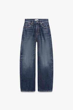 ZARA ДЖИНСЫ TRF STRAIGHT WIDE С ВЫСОКОЙ ПОСАДКОЙ, МОРСКОЙ СИНИЙ
