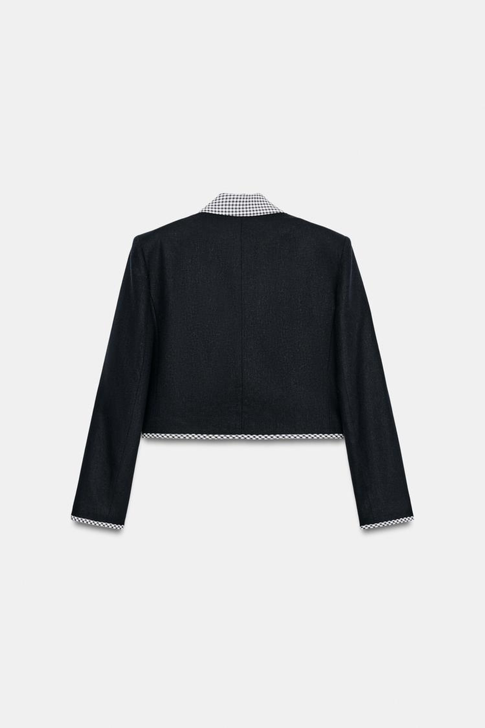 ZARA УКОРОЧЕННЫЙ БЛЕЙЗЕР В КЛЕТКУ ВИШИ, МОРСКОЙ СИНИЙ