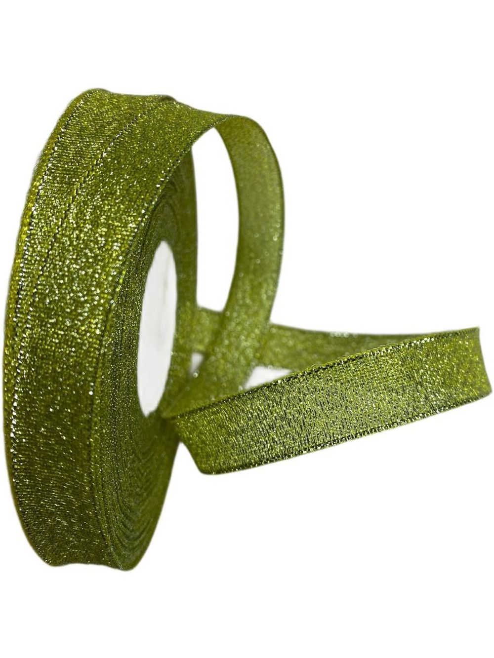 Лента люрекс 12мм - 33м -1 боб. (салатный с золотом)