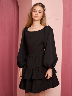Платье праздничное ярусное с воланами для девочки чёрное