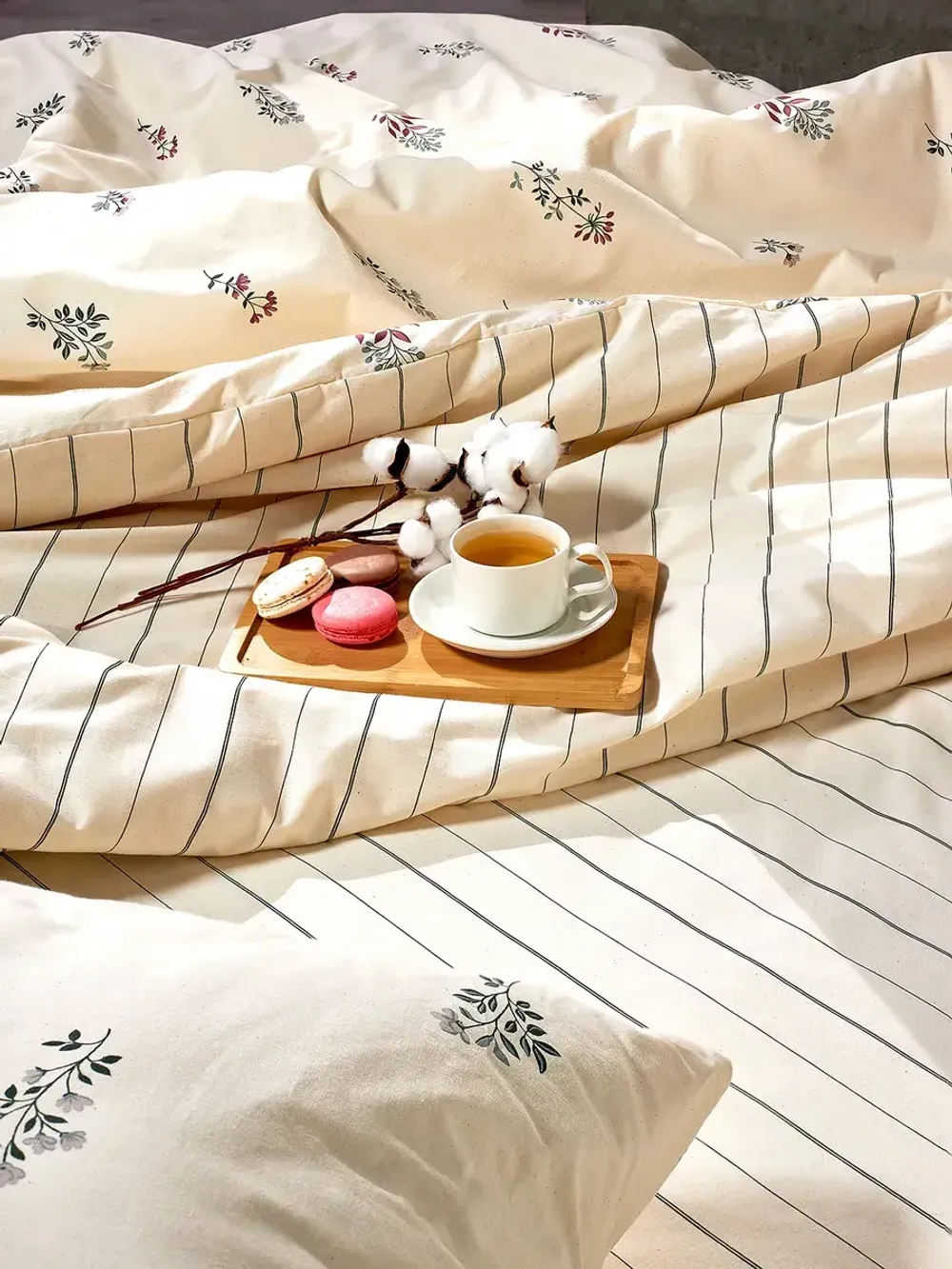 Пододеяльник перкаль Сказка "Гербарий Эко/Полоски Эко" евро на молнии 200x215 см