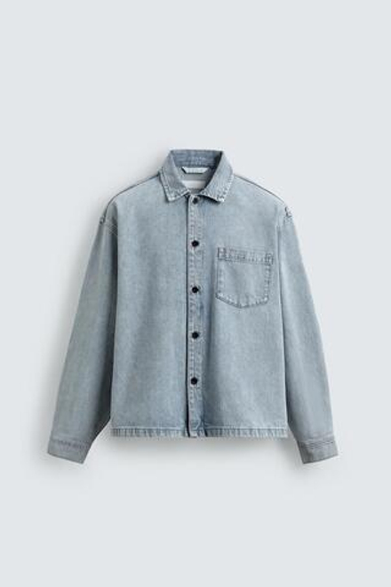 ZARA ДЖИНСОВАЯ РУБАШКА BOXY FIT, ГОЛУБОЙ