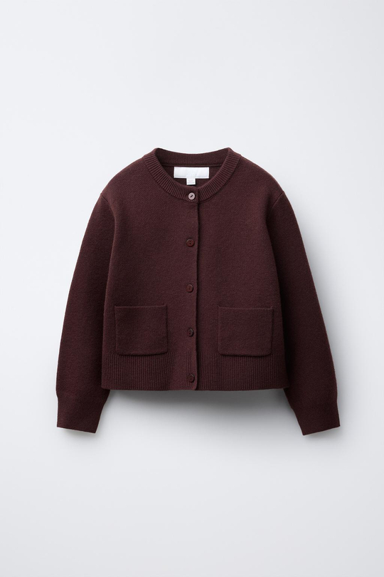 ZARA ВЯЗАНЫЙ КАРДИГАН С КАРМАНАМИ, БУРГУНДИ