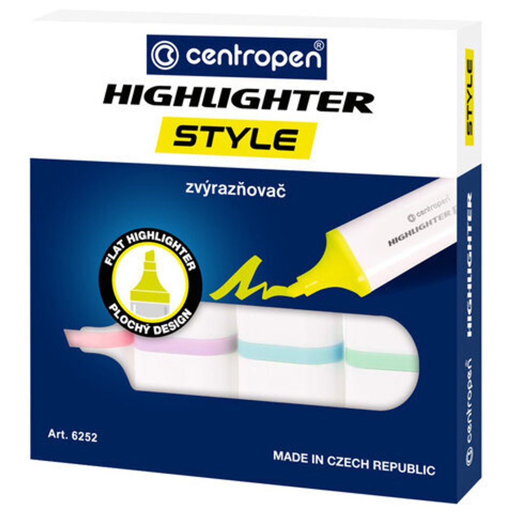 Текстовыделители CENTROPEN "Style" НАБОР 4 ПАСТЕЛЬНЫХ ЦВЕТА, линия 1-4,6 мм, 6252/4, 4 6252 0404