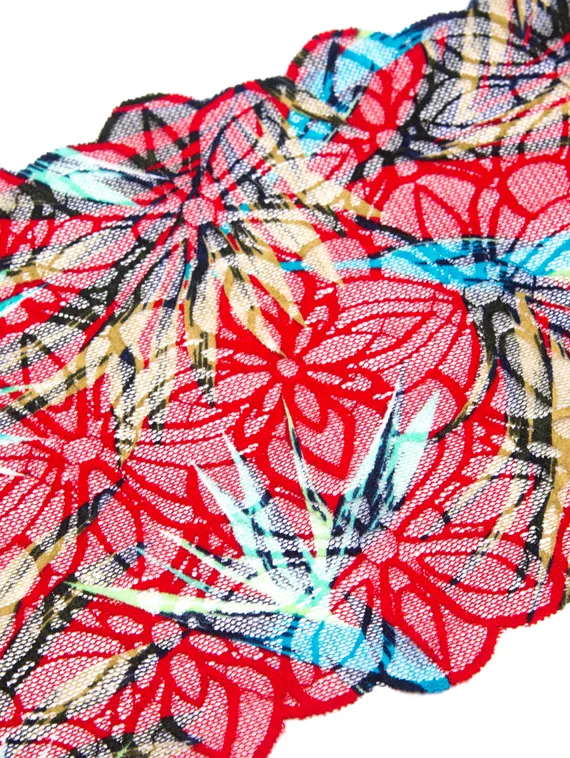 03-235 Кружево эластичное 21 см, Hawaii, красный/голубой/ментол