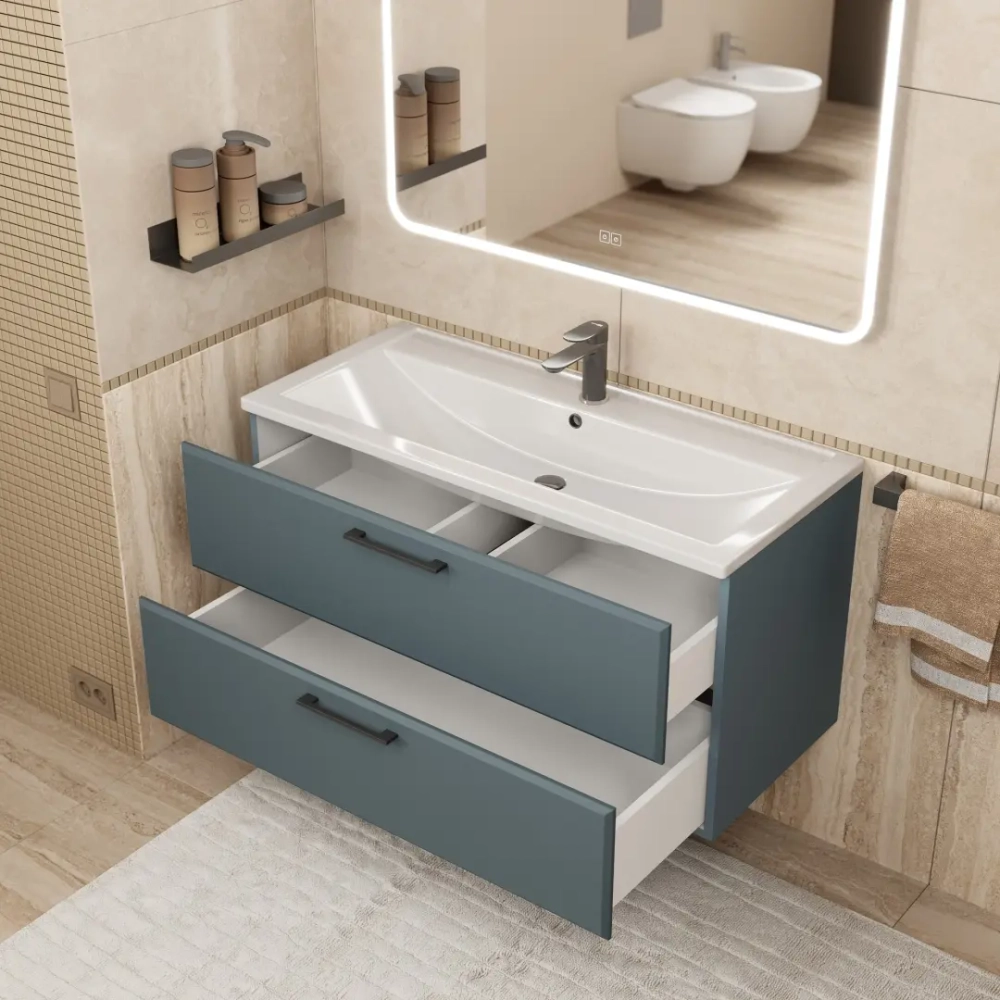 Тумба с раковиной для ванной Uperwood Foster New 100 см, подвесная, серый графит