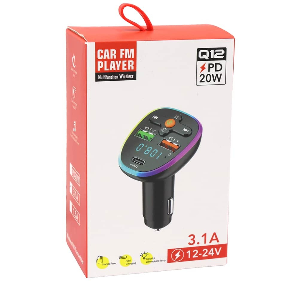 Автомобильный FM-трансмиттер Q12 Bluetooth (черный) LED