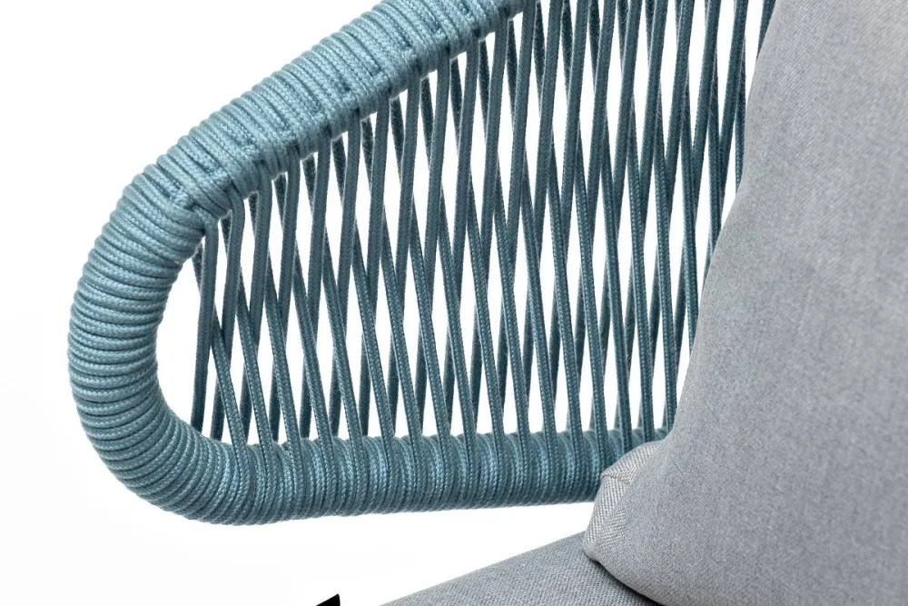 "Милан" кресло плетеное из роупа, каркас алюминий светло-серый (RAL7035) муар, роуп бирюзовый круглый, ткань светло-серая