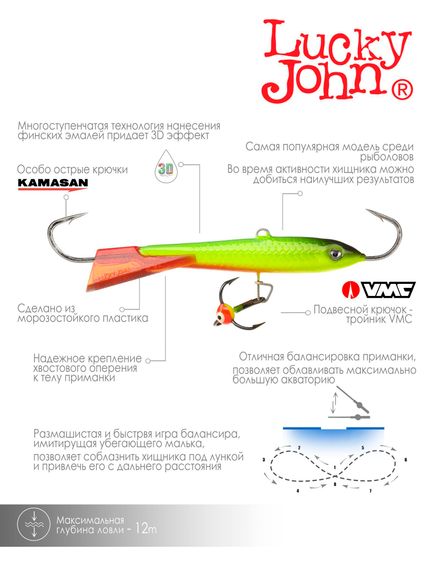Балансир Lucky John CLASSIC 7 с тр. 70мм/26RT блистер