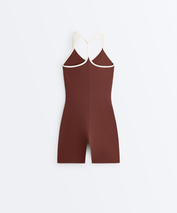 Oysho Короткий комбинезон Comfortlux с контрастными бретелями, кирпичный