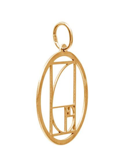 Фото подвески золотое сечение в круге из серебра с позолотой, вид сбоку