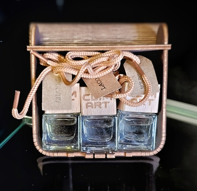 Аромат для авто в подарочном деревянном боксе.  3шт : CHANEL, LACOSTE, MOLECULES. «CLIMART»