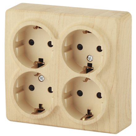 11-2211-11 ЭРА Розетка 4х2P+E Schuko со шторками, 16A-250В, IP20, ОУ, Эра Эксперт, сосна