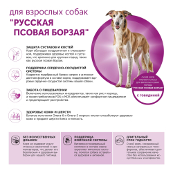 Корм сухой для взрослых собак породы Русская псовая борзая, премиум полнорационный комплекс, с говядиной, 2,5 кг, QUATTRO