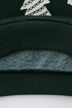 ZARA ТОЛСТОВКА С ПРИНТОМ «ДЕРЕВЬЯ», ТЕМНО-ЗЕЛЕНЫЙ