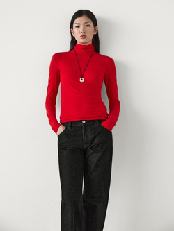 Massimo Dutti Топ из смесового лиоцелла с длинными рукавами, красный