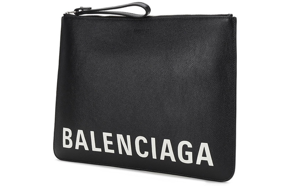 Balenciaga Leather Document Bag Clutch Men"s Black White