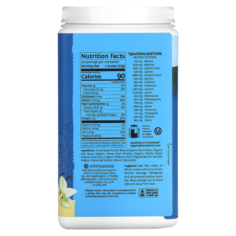 Sunwarrior, Warrior Blend, протеиновая смесь, со вкусом ванили, 750 г (1,65 фунта)