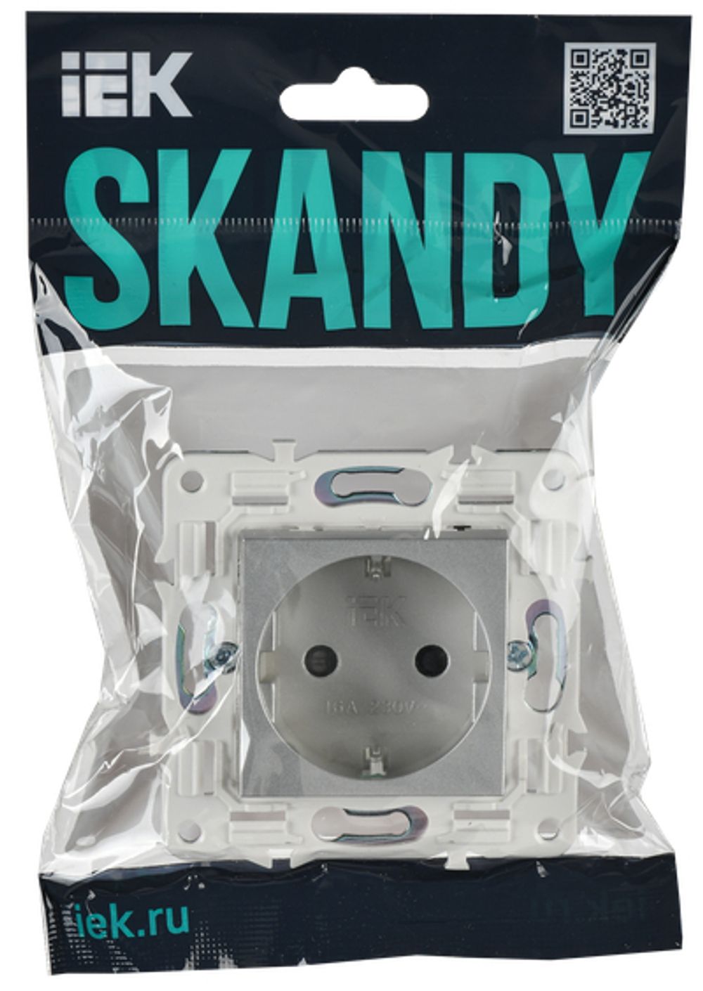 SKANDY Розетка с заземлением с защитными шторками 16А безвинтовое крепление SK-R06S серебряный IEK