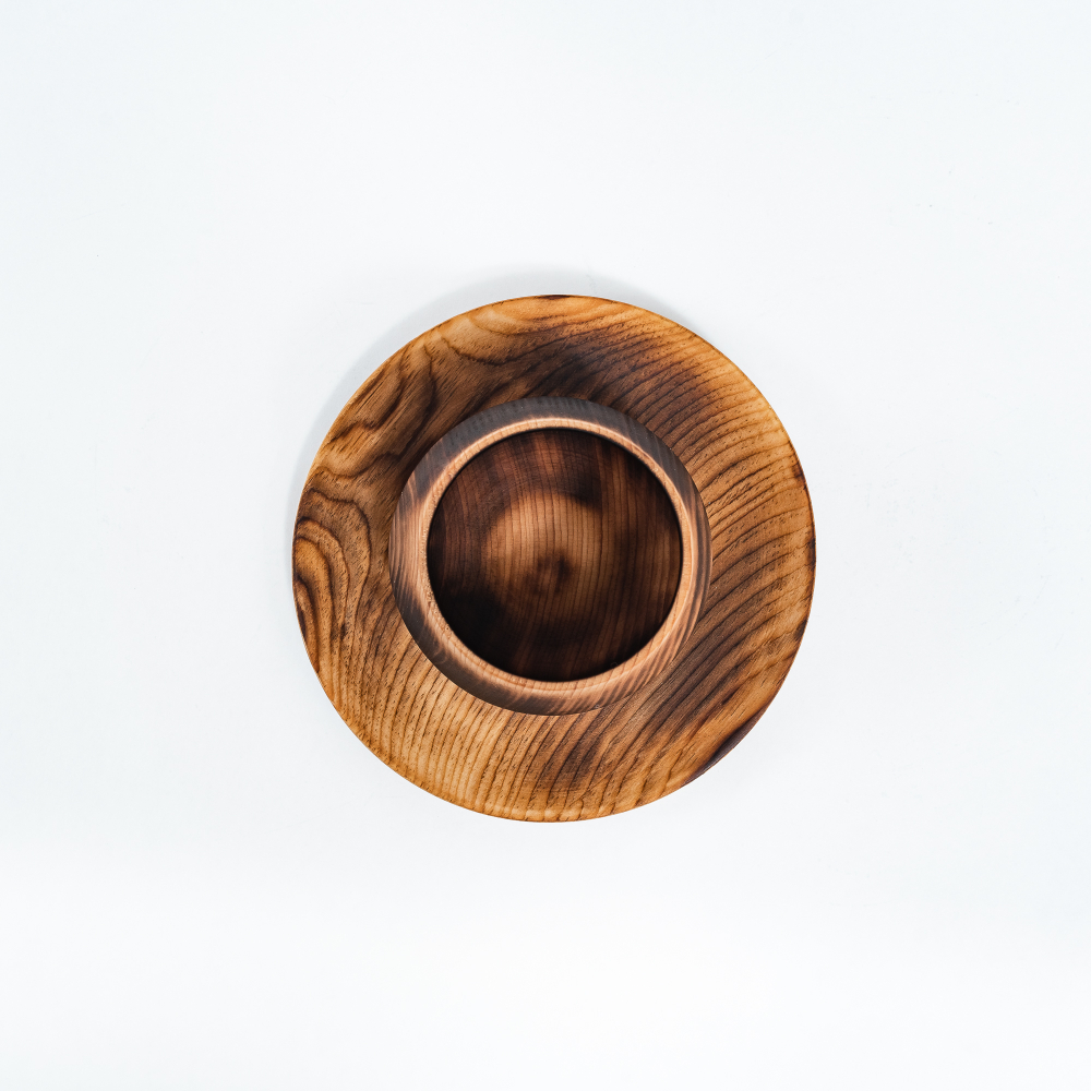 Деревянная чайная пара (блюдце с чашкой) серии "Меренга" из сибирского кедра NC26