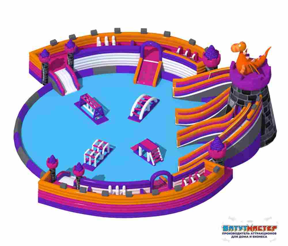 Надувной аквапарк с бассейном и горками «Драконий замок», 22×20×7 м