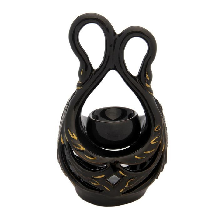Аромалампа Два лебедя, керамика, цвет черный с золотом, керамика 18 см