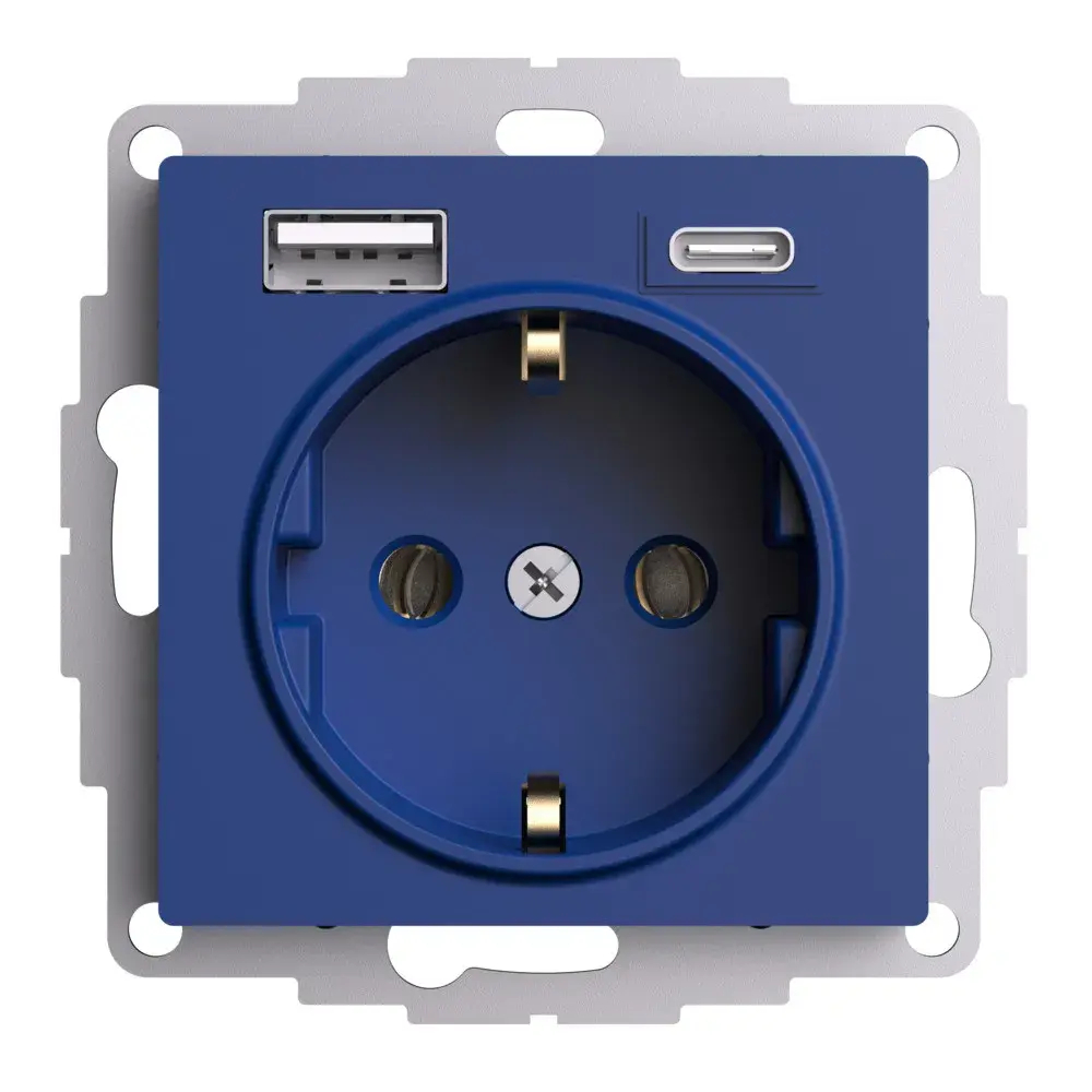 ATLASDESIGN РОЗЕТКА 16А c 2 USB A+C, 5В/2,4А/3,0А, 2х5В/1,5А, механизм, АКВАМАР