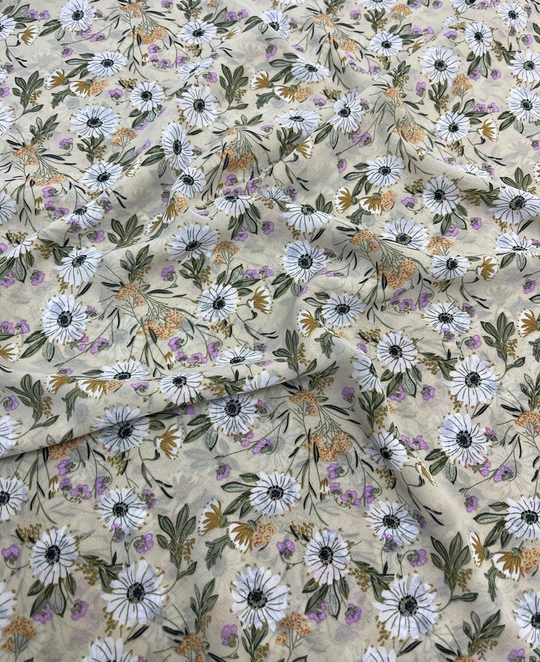 Шифон принт, ромашки на бежевом Моналиса D03C1