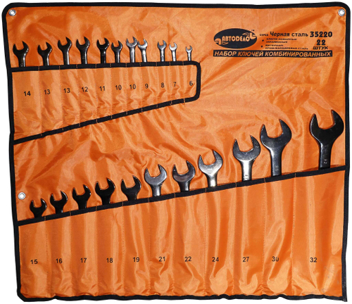 Набор ключей комбинированных 22 пр. 632 мм черная сталь сумка