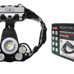 Фонарь светодиодный аккумуляторный налобный(5W LED,500Lm,2000mAh,зарядка12V,время раб.4ч,время заряд.5ч,защита гнезда зарядки,синий/белый/желтый свет) RockForce##Rock FORCE RF-01157