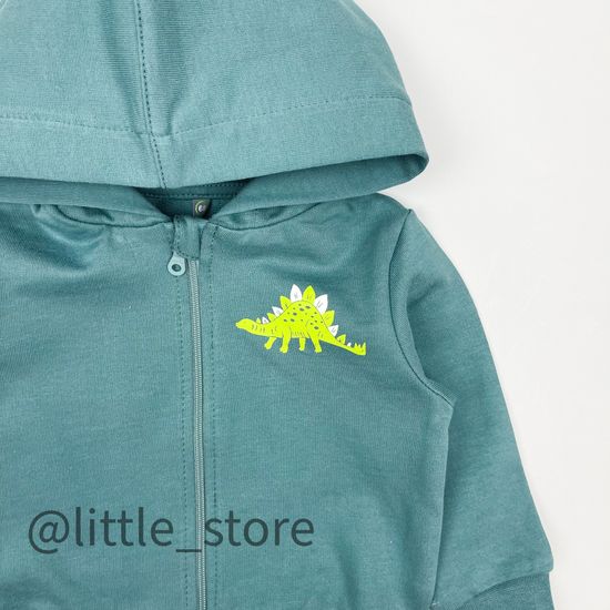 Толстовка на молнии "Динозавры" из футера, темный малахит