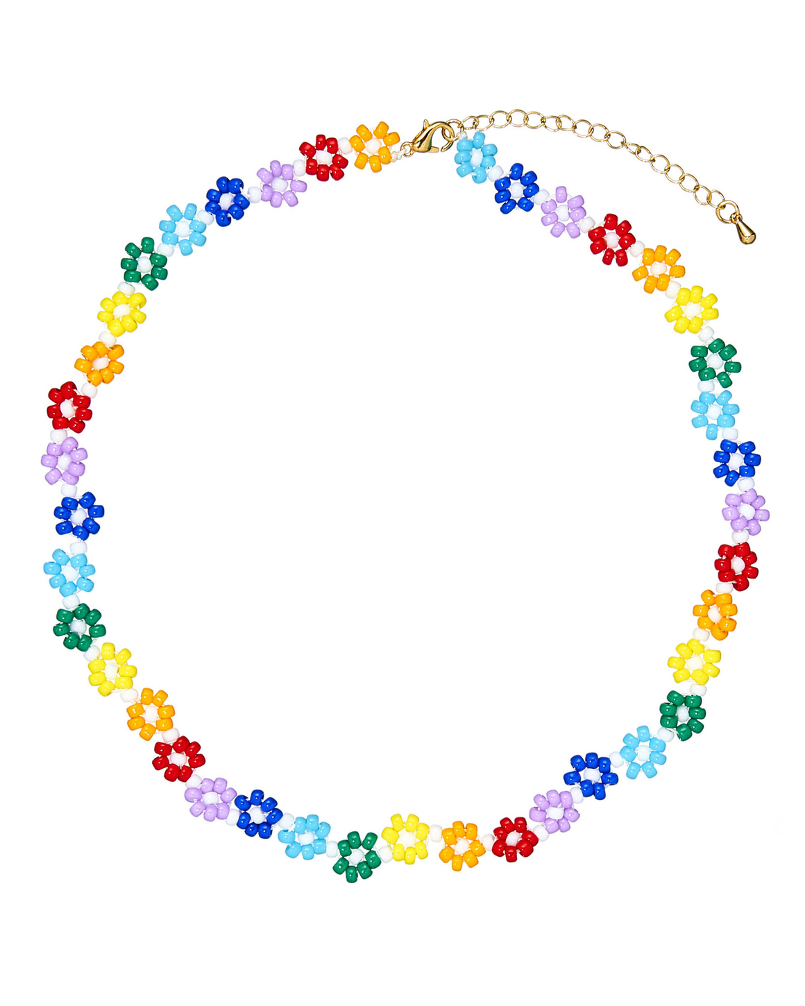 Колье-бисер, разноцветные цветы