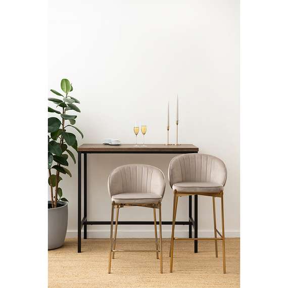 Полубарный стул Coral серо-бежевый велюр с золотыми ножками