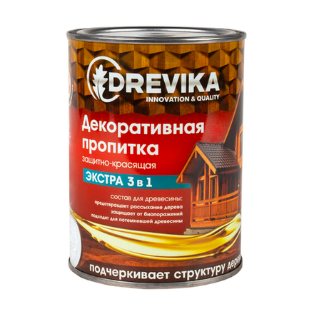 Декоративная пропитка для дерева Drevika Экстра 3 в 1, полуматовая, 0,8 л, белая