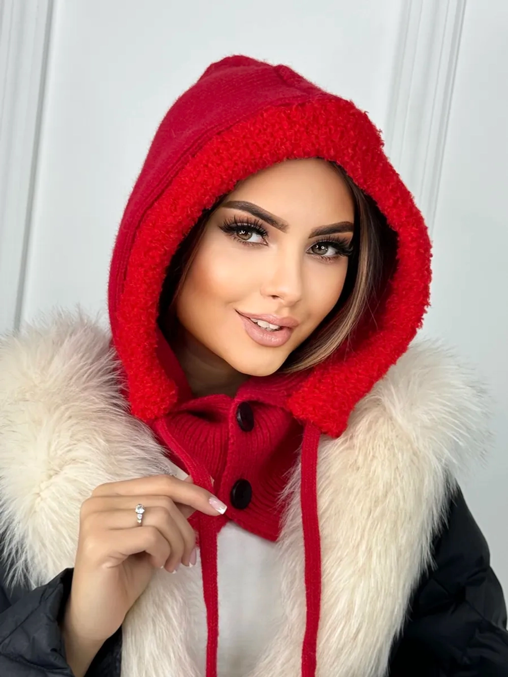 капор зимний и осенний капюшон- снуд вязаный ангора