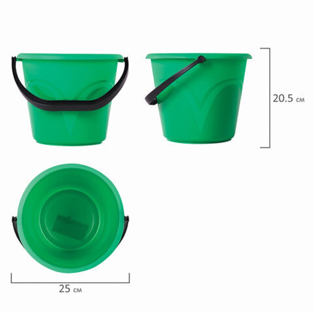 Ведро 6 л, без крышки, пластиковое,зеленое мерная шкала, LAIMA, 603891