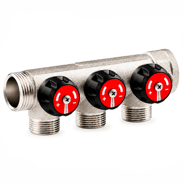 Коллектор Rommer 3/4"х 3/4" на 3 отвода «евроконус» с запорно-регулирующими клапанами RMB-0003-34340