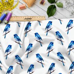 Ткань Ниагара Софт акварельные синие пичуги