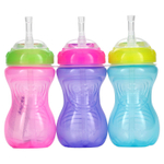 Nuby, Clik-it FlexStraw Cup, для детей от 12 месяцев, для девочек, 3 упаковки по 300 мл (10 унций)