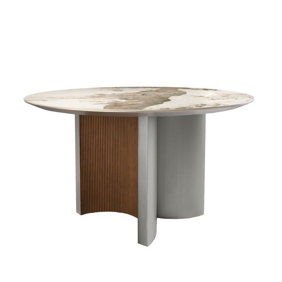 Обеденный стол 1148/RT23067 из серебристого дерева, ореха и керамики с мраморной отделкой Испания