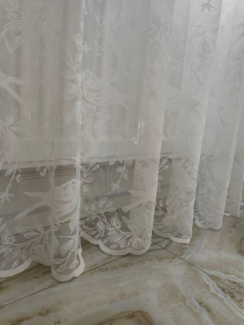 Тюль в гостиную INVA жаккард с рельефным рисунком "Птички" 250х500/белый
