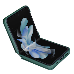 Чехол темно-зеленого цвета от Nillkin для смартфона Samsung Galaxy Z Flip 5, серия Qin Leather